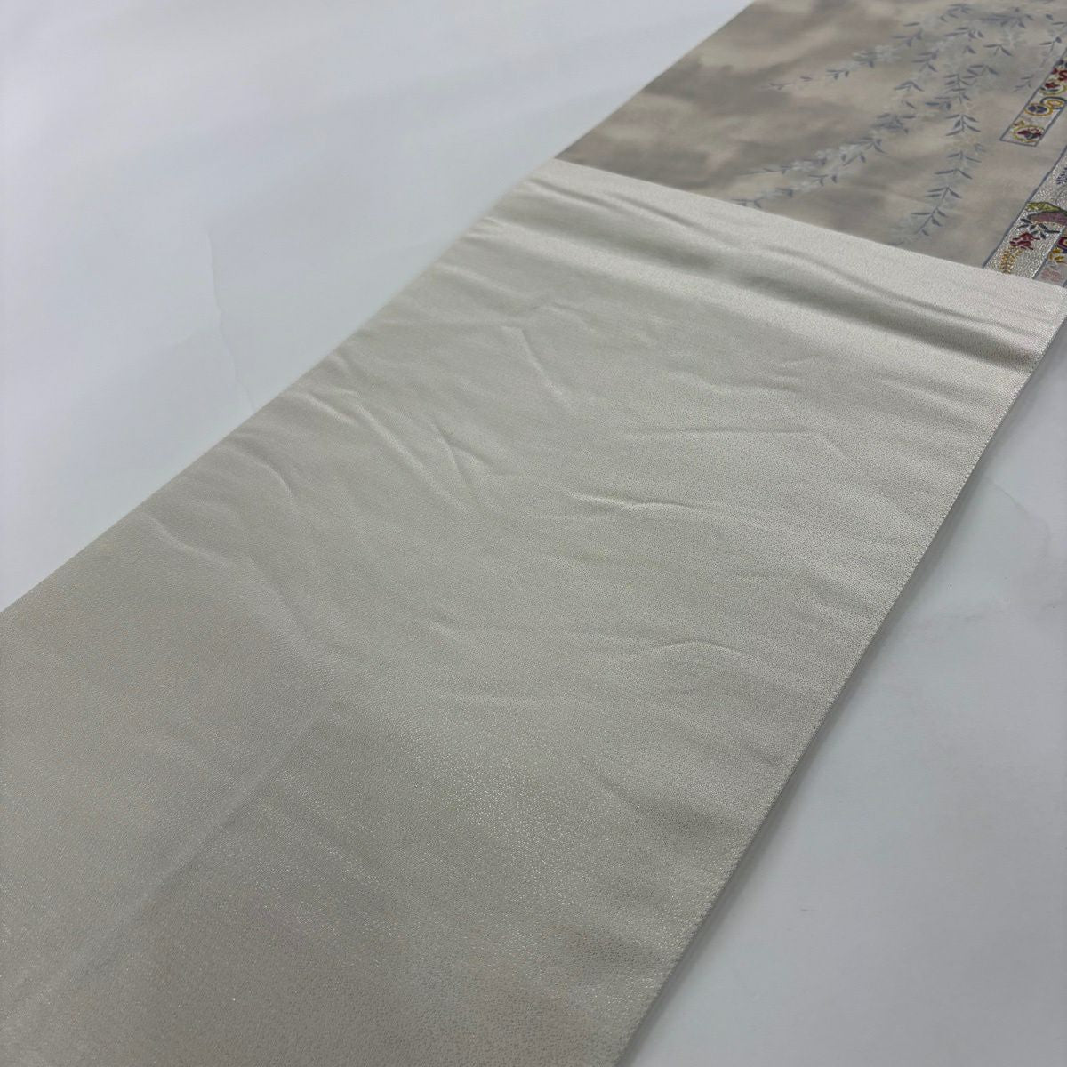【美品】 袋帶 秀品級櫻花 七寶 金銀線 金金箔 灰白 六通 純蠶絲