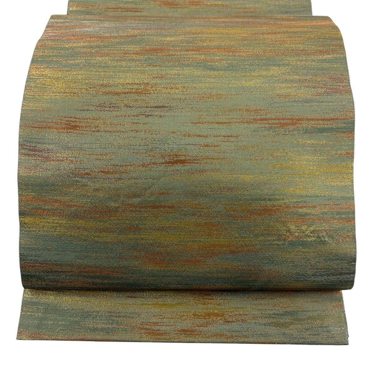 【美品】 袋帶 秀品級 全通 萬葉織 千彩霞 金金箔 灰綠 全通 純蠶絲