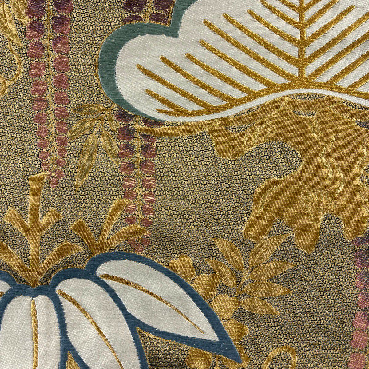 袋帶 秀品級 振袖禮服禮服用 松樹竹子梅花 藤 金絲 金金箔 金茶 六通 純蠶絲