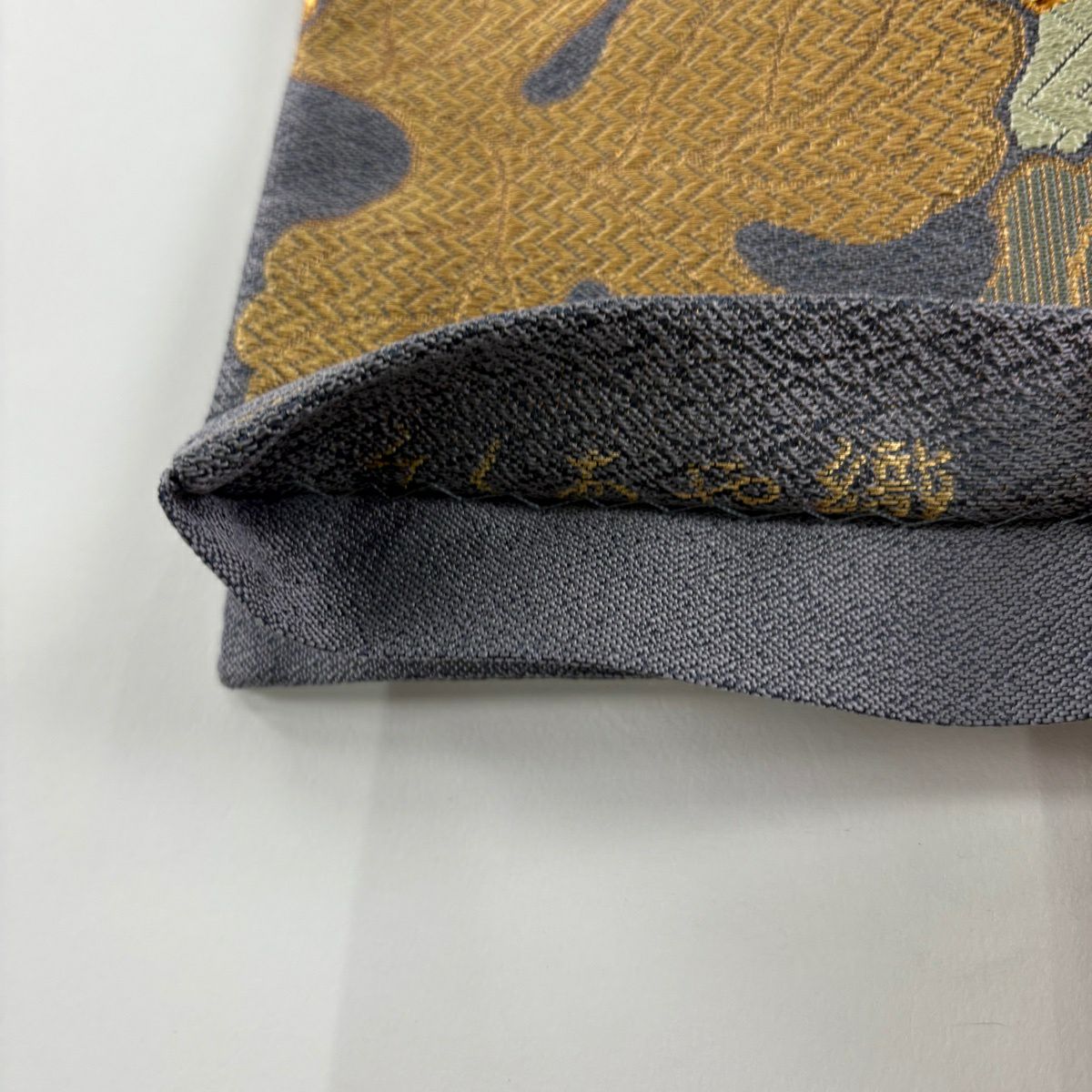 【美品】 袋帶 秀品級 菊花 金糸 金金箔 灰紫 六通 純蠶絲
