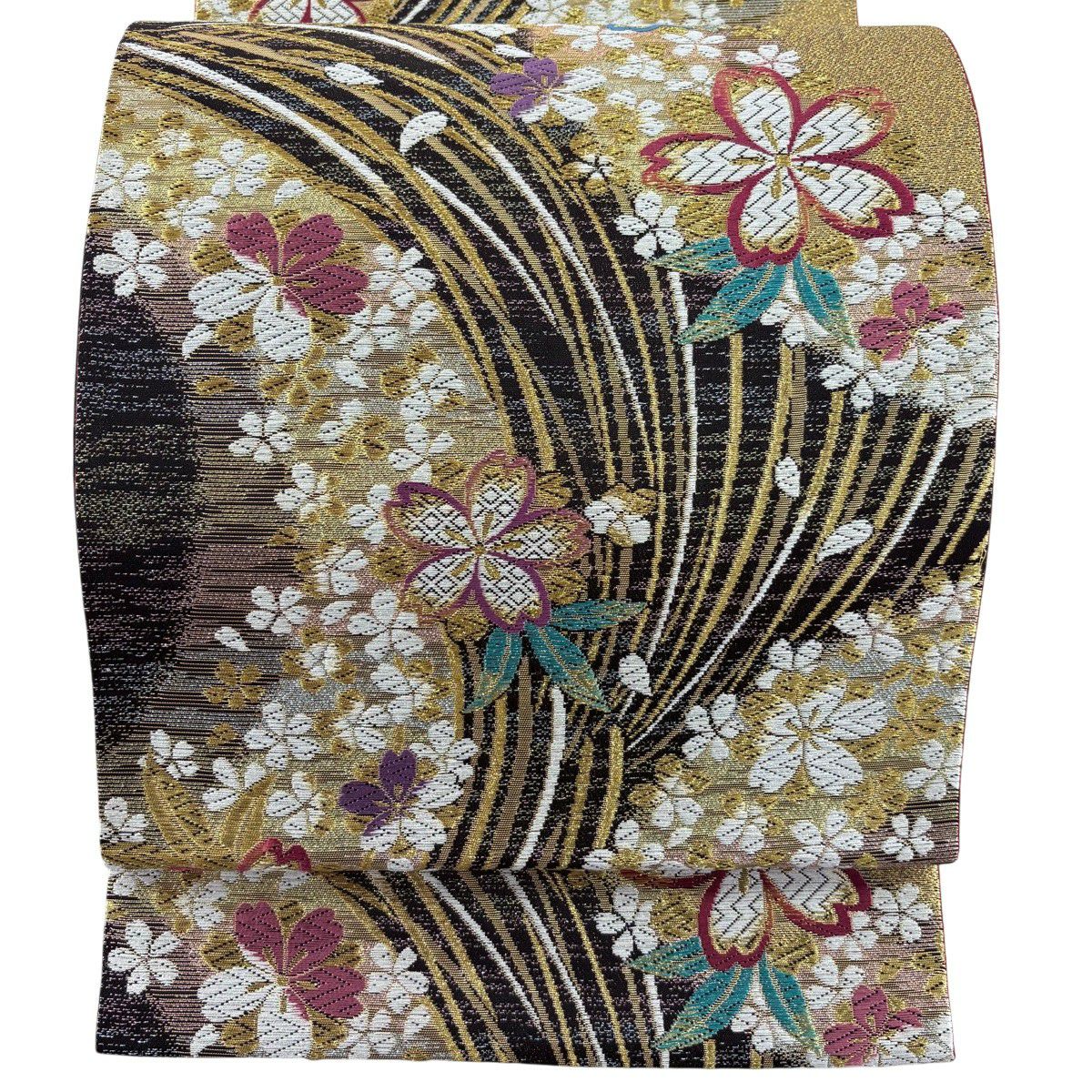 【美品】 袋帶 優品級 振袖禮服禮服用 櫻花花瓣 金絲 金金箔 金色 六通 純蠶絲