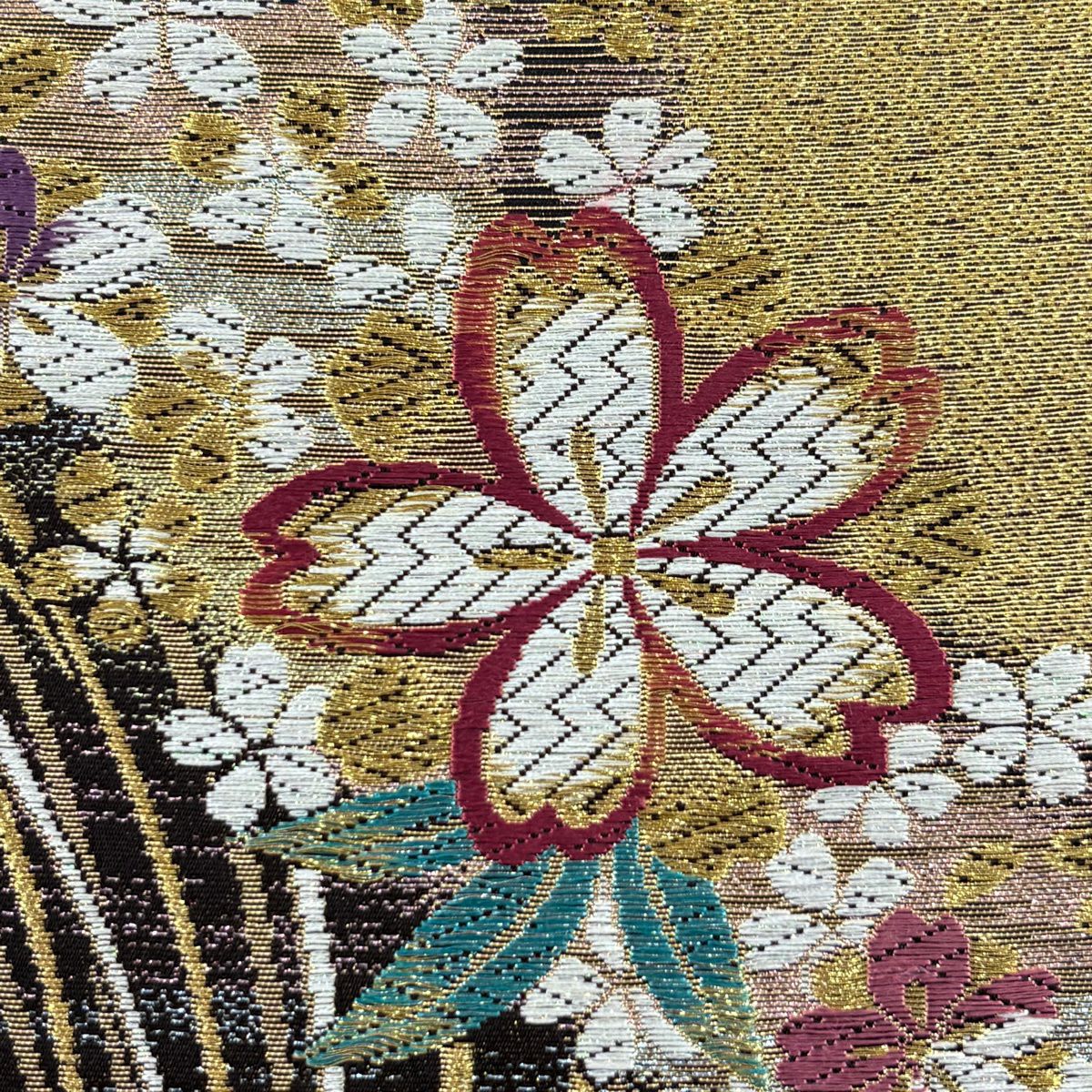 【美品】 袋帶 優品級 振袖禮服禮服用 櫻花花瓣 金絲 金金箔 金色 六通 純蠶絲
