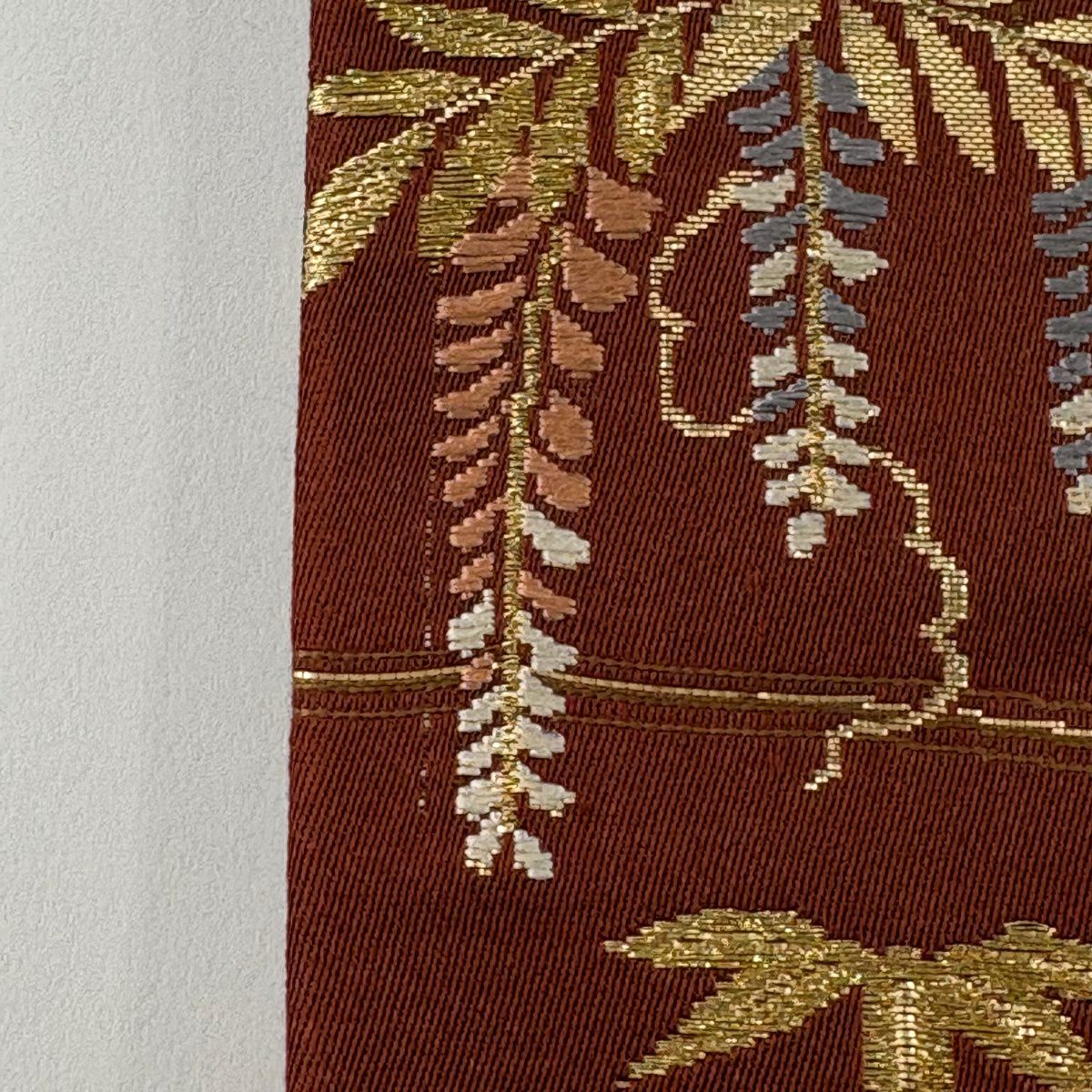 袋帶 秀品級 松樹竹子梅花 菊花 金絲 唐織 紅茶 六通 純蠶絲