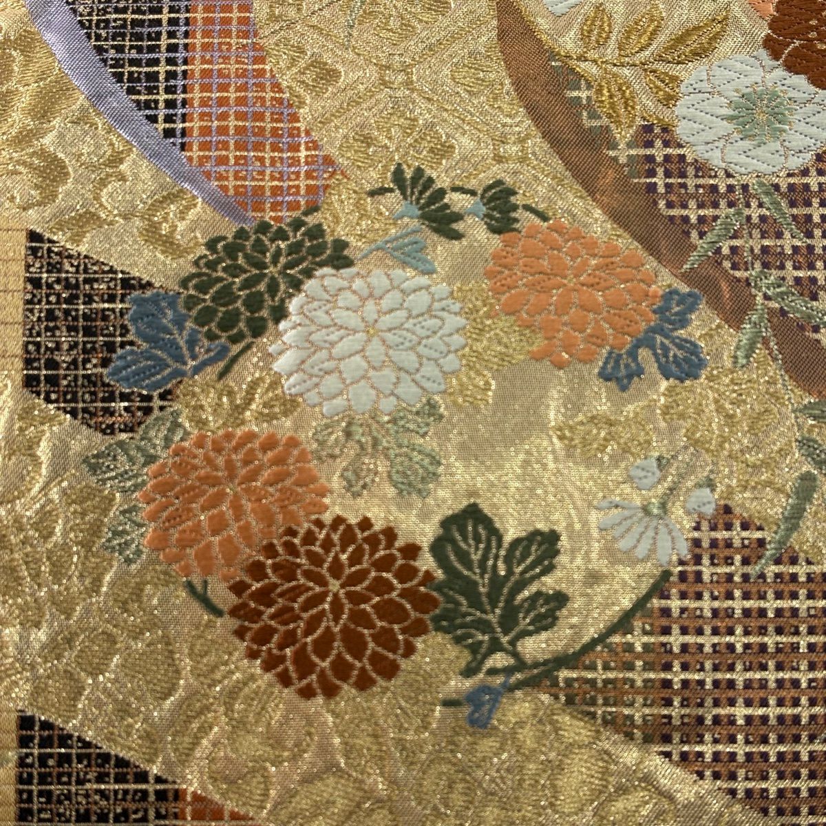 【美品】 袋帶 秀品級 振袖禮服禮服用 花丸紋 蝴蝶 金絲 唐織 金色 六通 純蠶絲