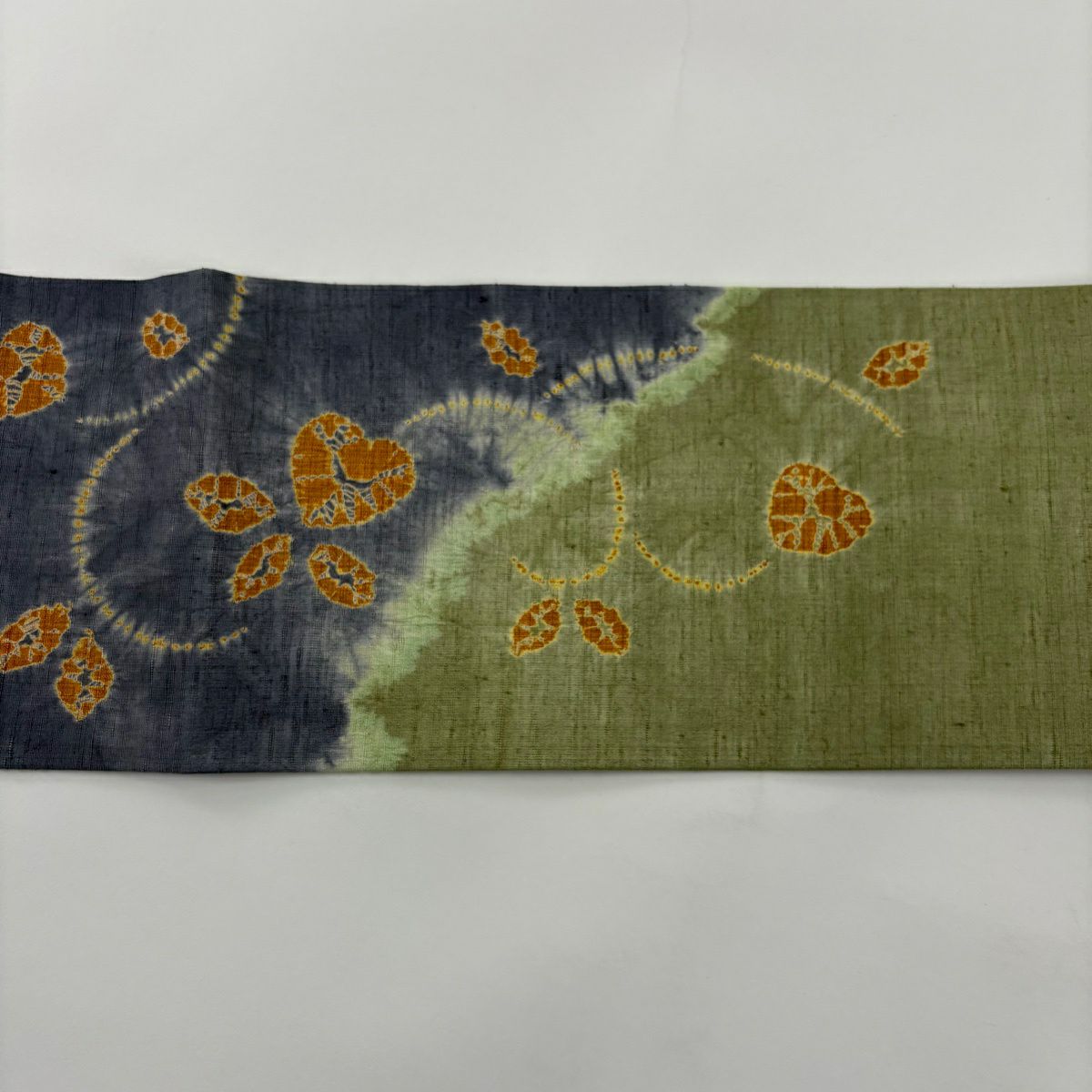 【美品】 名古屋帶 優品級 紬織織 草花紋紋 絞染 青灰 純蠶絲