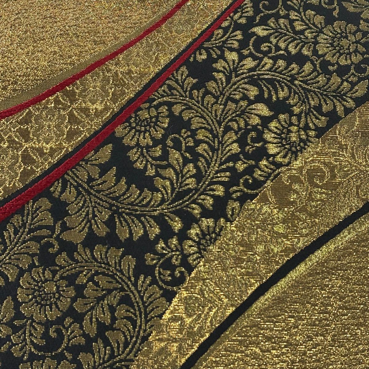 【美品】 袋帶 秀品級 花唐草紋 幾何學圖案 金金箔 金色 全通 純蠶絲