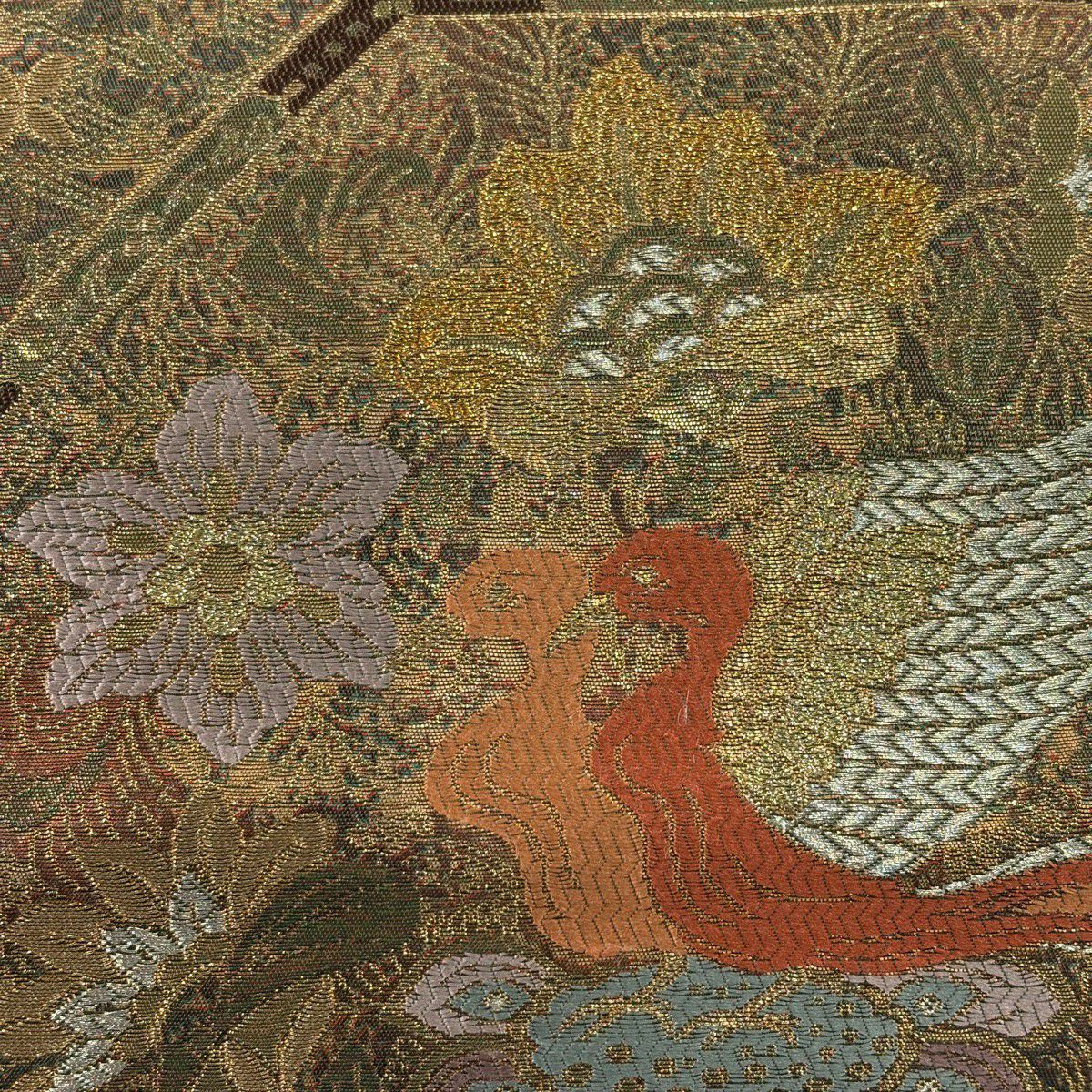 【美品】 袋帶 秀品級 關西仕立 蜀江文 鳥 金銀糸 金金箔 金茶 六通 純蠶絲