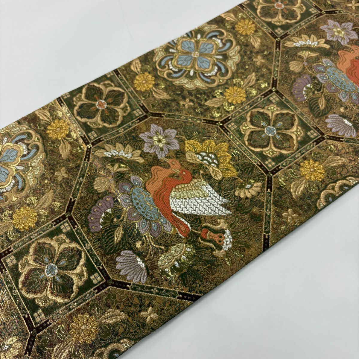 【美品】 袋帶 秀品級 關西仕立 蜀江文 鳥 金銀糸 金金箔 金茶 六通 純蠶絲
