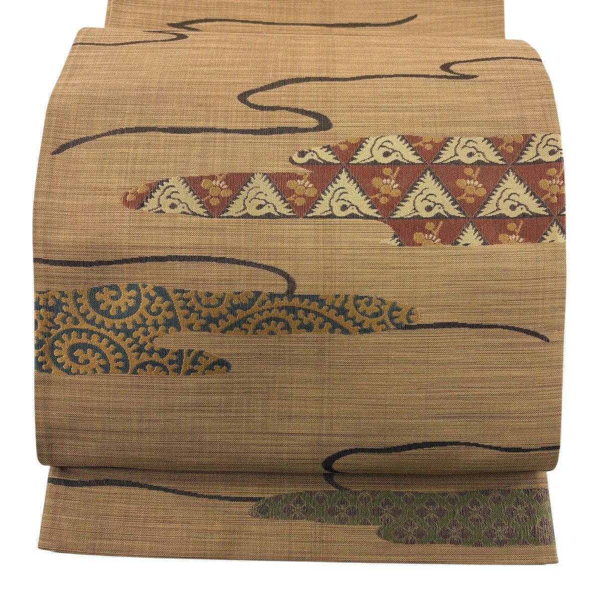 【美品】 袋帶 秀品級 花水木 鳥 梅花 薄小豆 六通 純蠶絲
