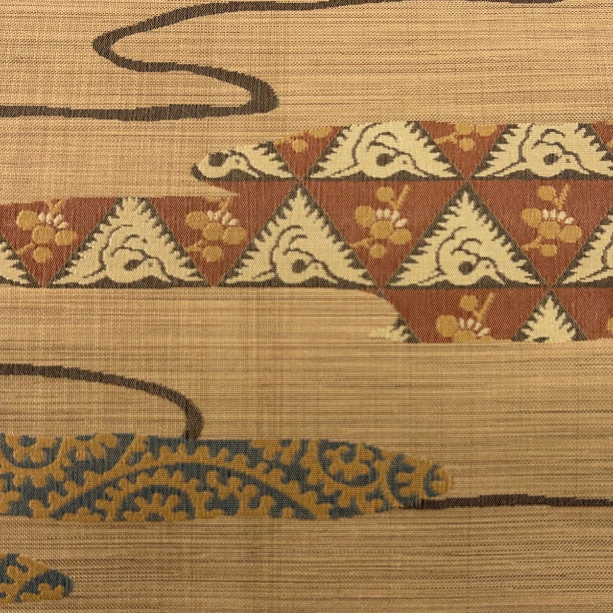 【美品】 袋帶 秀品級 花水木 鳥 梅花 薄小豆 六通 純蠶絲