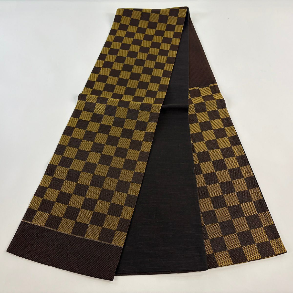 【美品】 袋帶 秀品級 證書齊全 市松樹 山吹 深黃 六通 純蠶絲