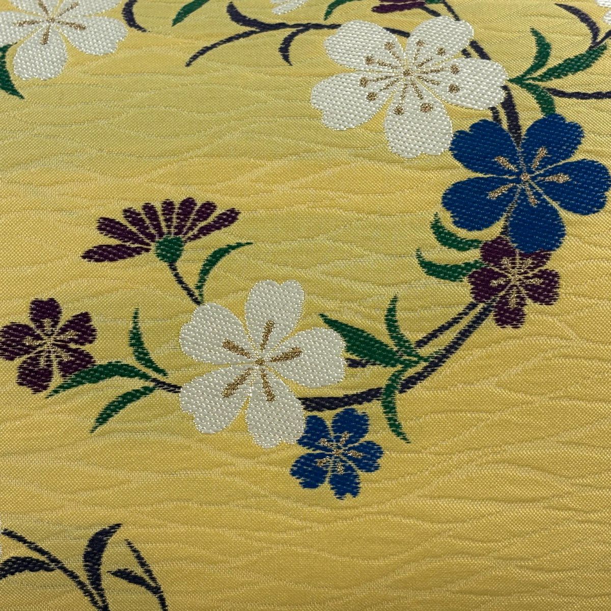 【美品】 袋帶 秀品級 證書齊全 枝花 金金箔 山吹 深藍 六通 純蠶絲