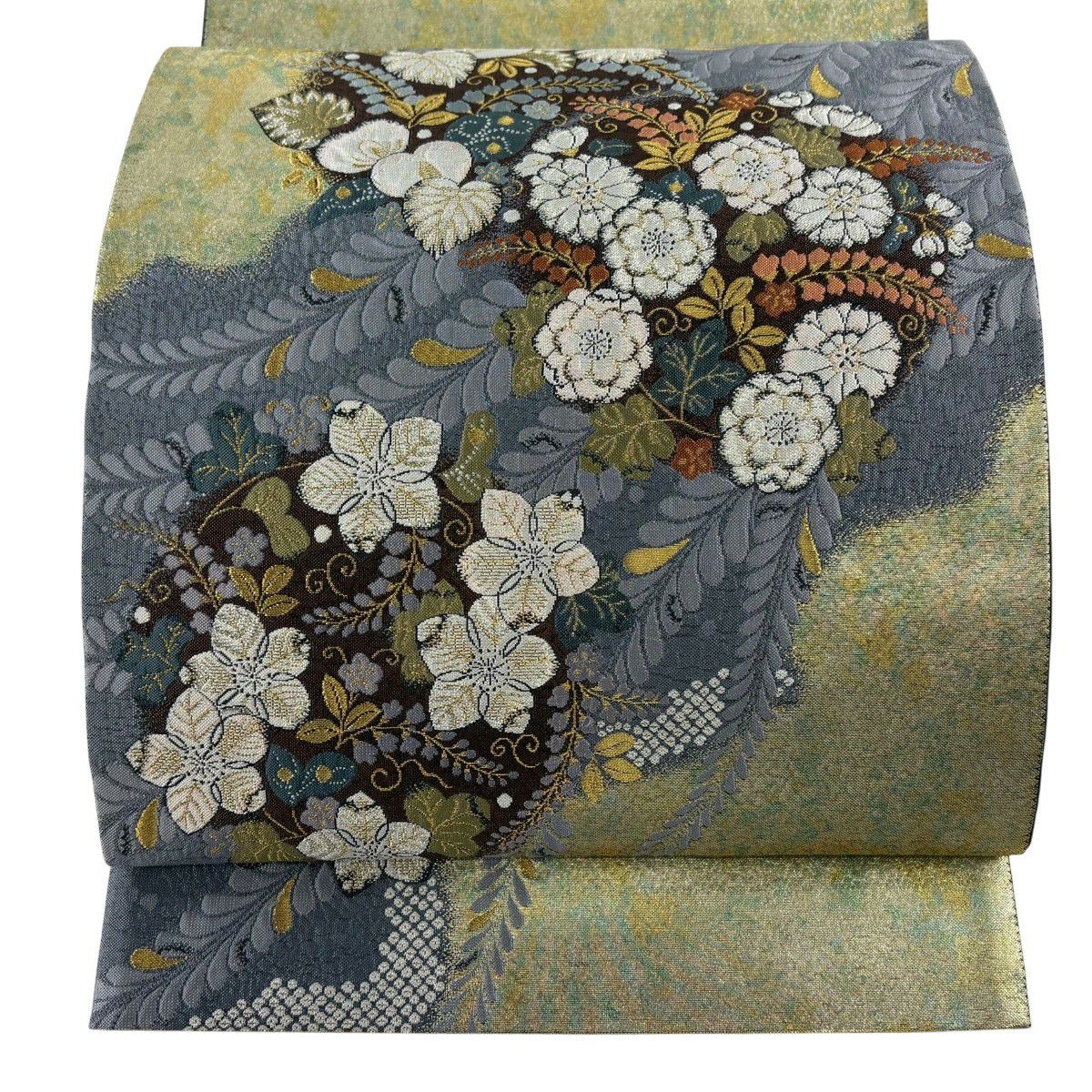 【美品】 袋帶 秀品級 關西仕立 辻花染圖案 道長取 金絲 金金箔 金色 大鼓圖案 純蠶絲