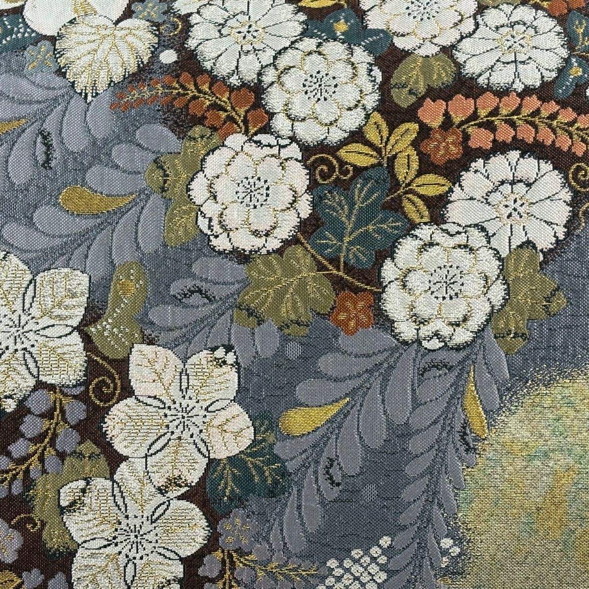 【美品】 袋帶 秀品級 關西仕立 辻花染圖案 道長取 金絲 金金箔 金色 大鼓圖案 純蠶絲
