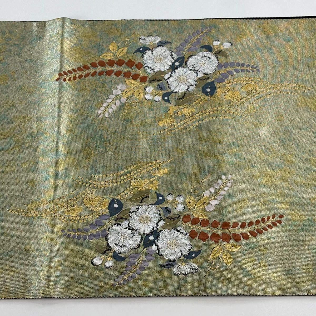 【美品】 袋帶 秀品級 關西仕立 辻花染圖案 道長取 金絲 金金箔 金色 大鼓圖案 純蠶絲