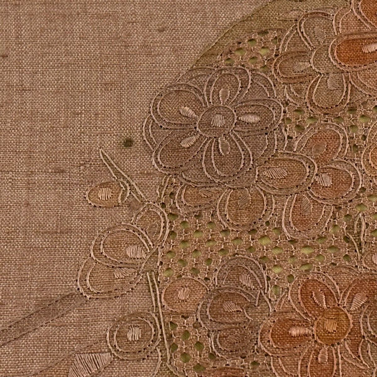 袋帶 秀品級 紬織織 花丸紋 青海波 刺繡 紅茶 お太鼓圖案 純蠶絲