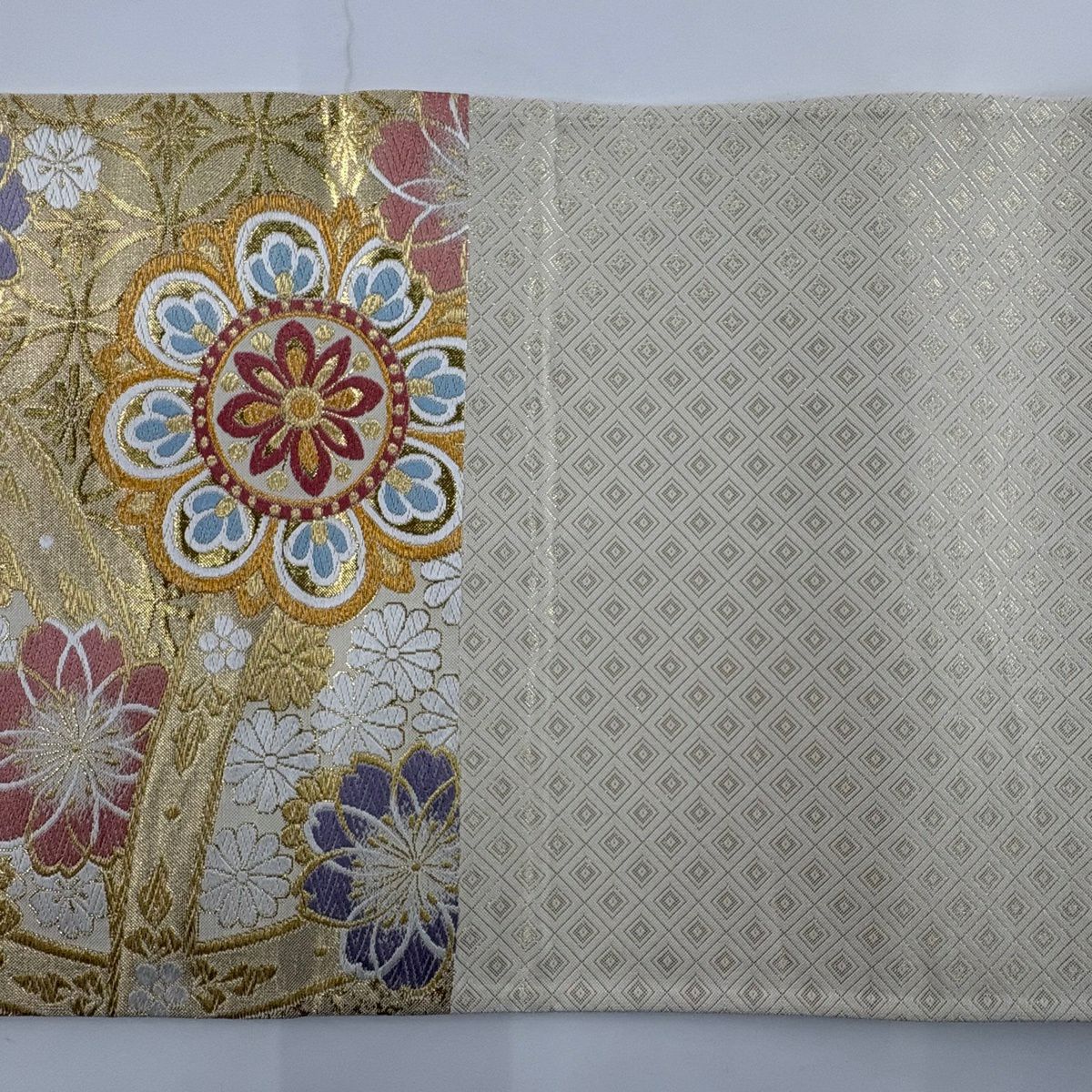 【美品】 袋帶 秀品級 櫻花 華紋 金絲 金金箔 金 六通 純蠶絲