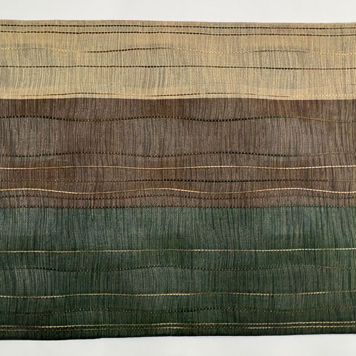 【美品】 袋帶 秀品級 縞 金絲 綠 全通 純蠶絲