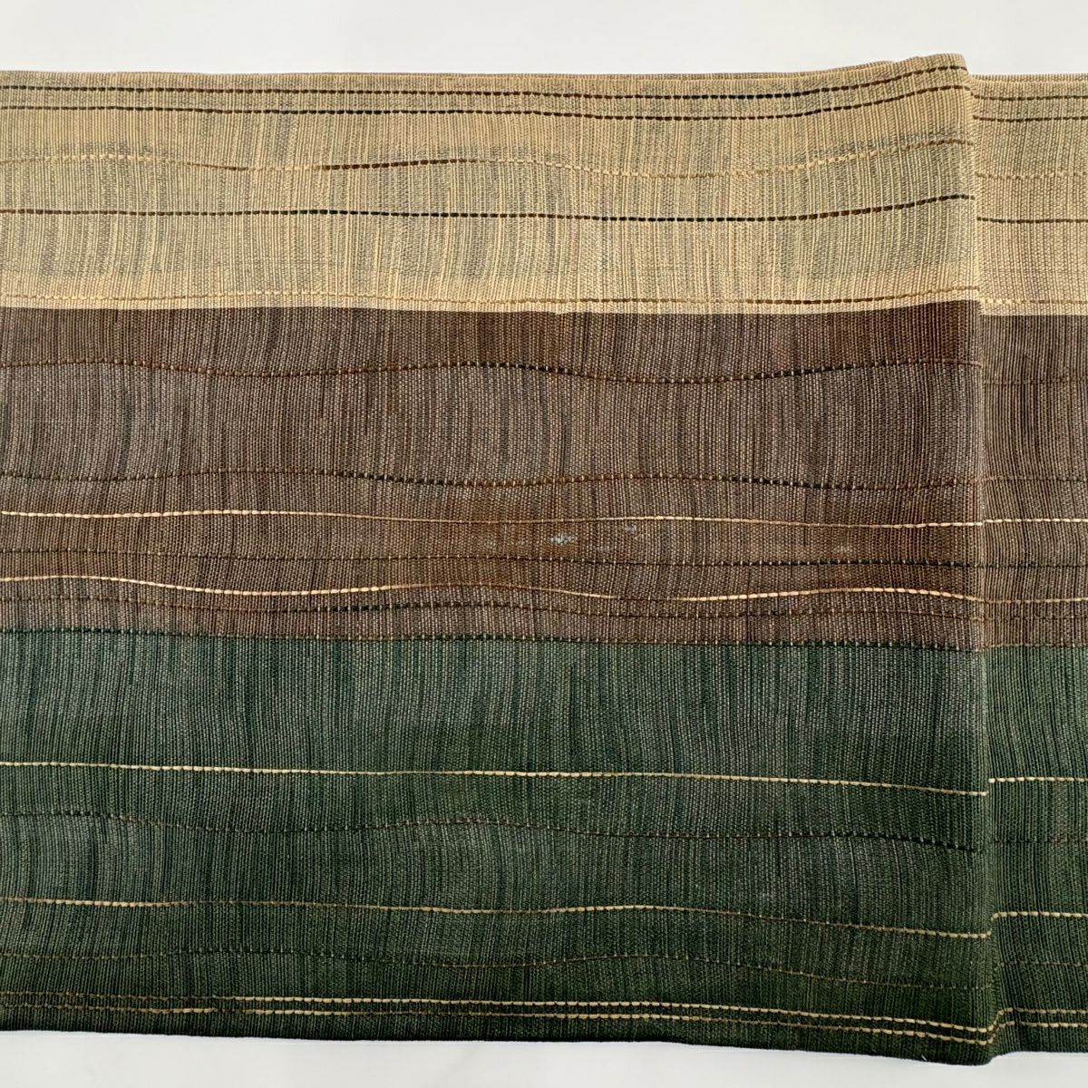 【美品】 袋帶 秀品級 縞 金絲 綠 全通 純蠶絲