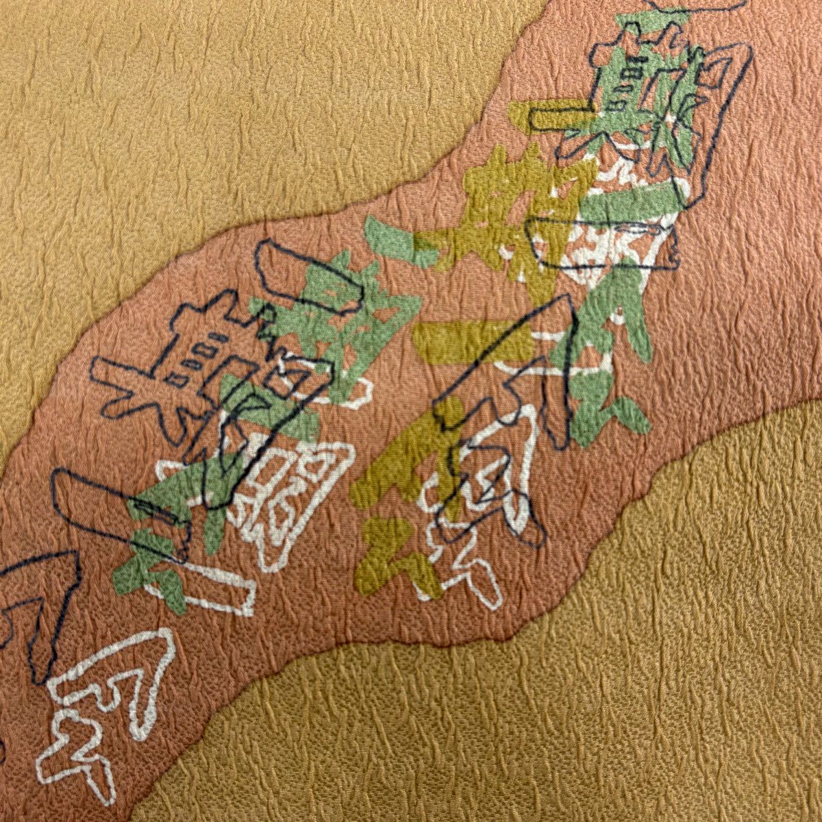 【美品】 袋帶 秀品級 關西仕立 單字紋 黃土色 大鼓圖案 純蠶絲