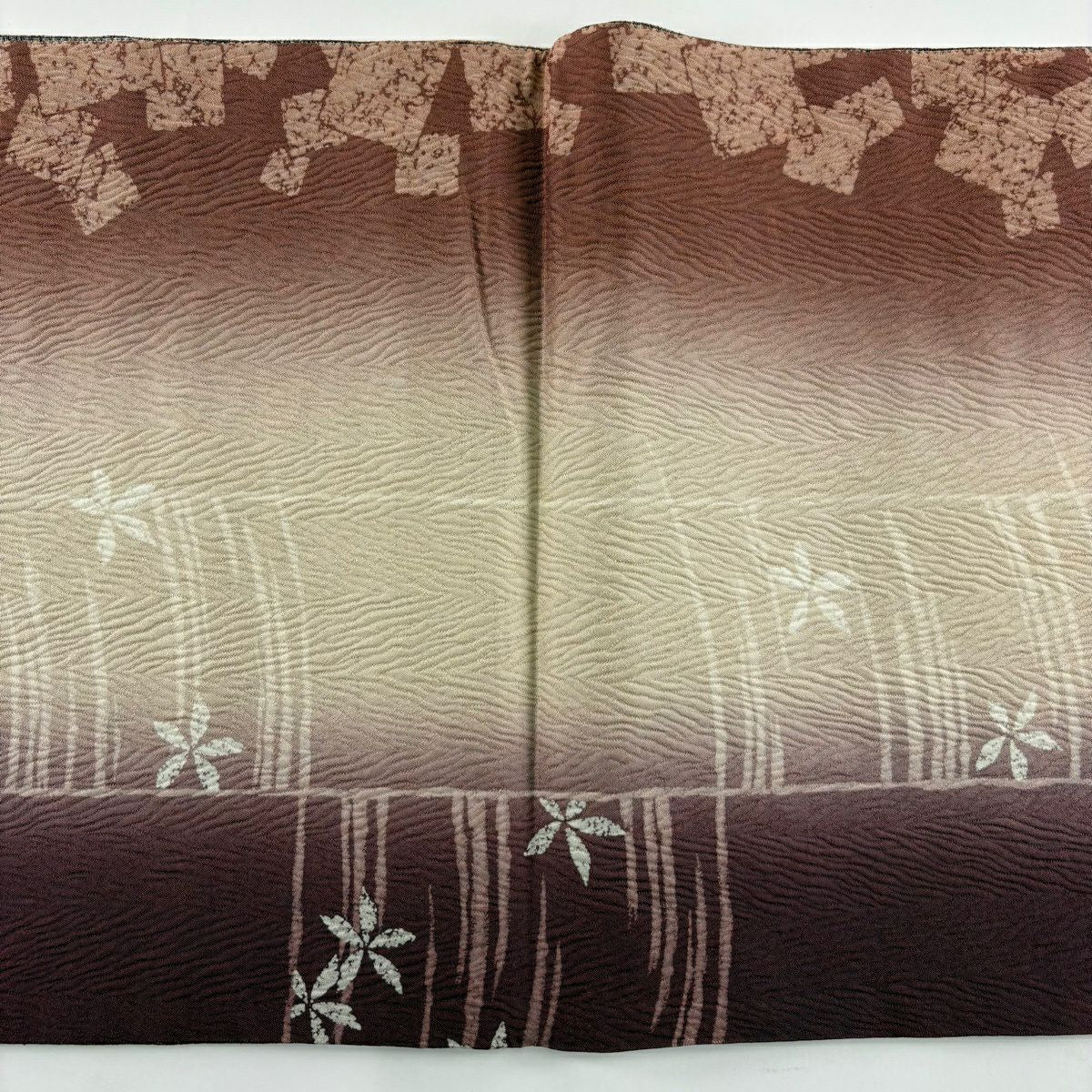 【美品】 袋帶 秀品級 色紙 花 漸變 小豆 深紅 全通 純蠶絲