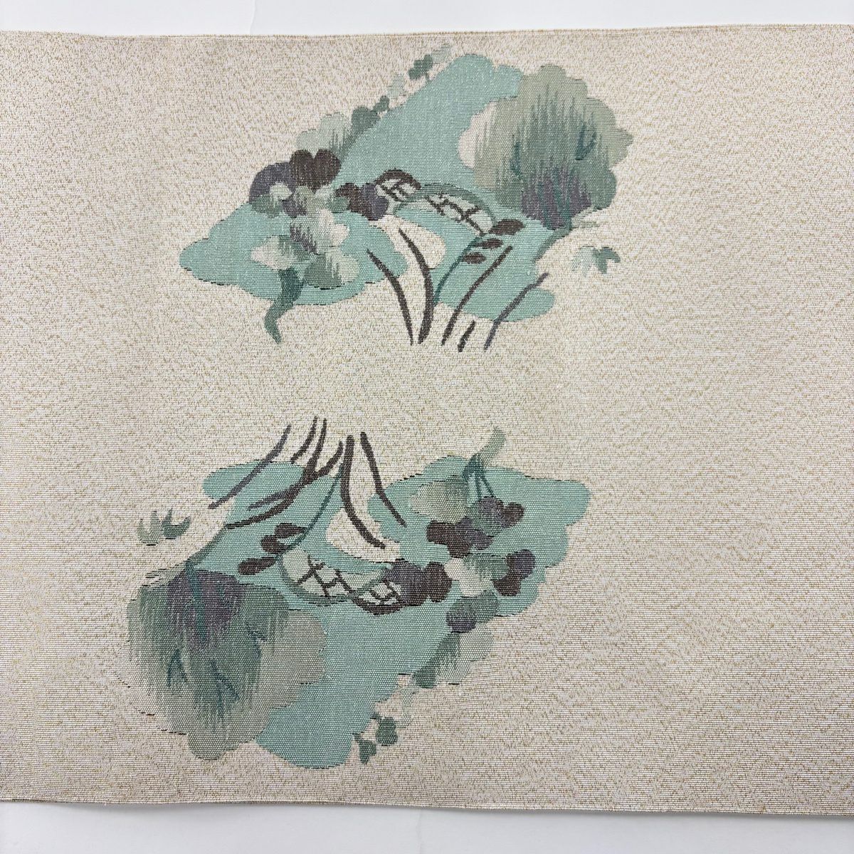 【美品】 開口名古屋帶 秀品級 山脈 流水 金銀線 米色 純蠶絲