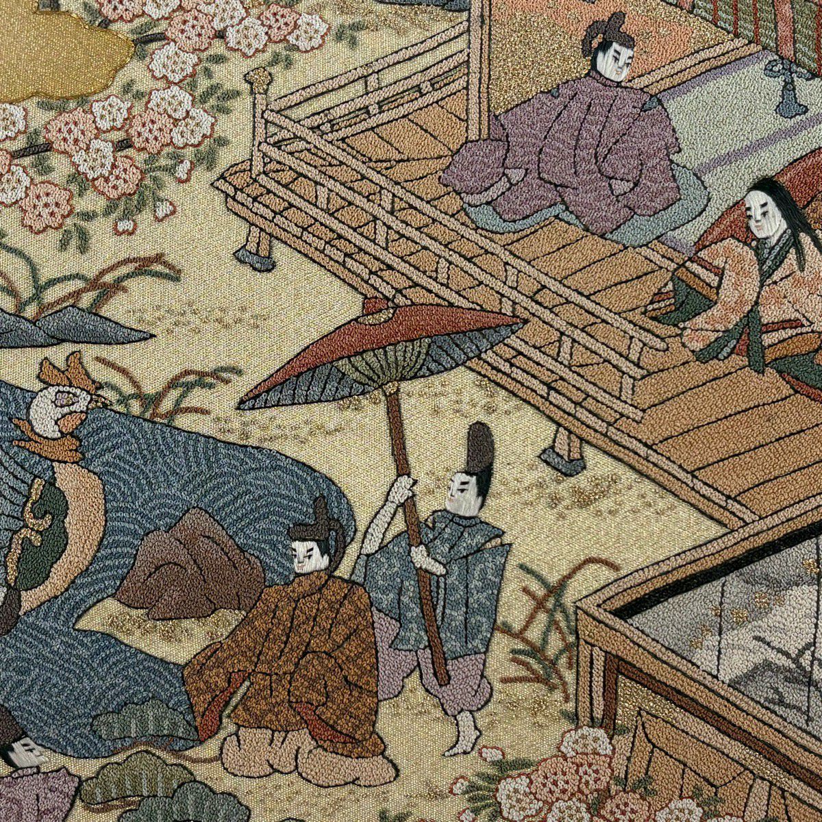 袋帶 秀品級 人物 雲紋 金絲 刺繡 金色 大鼓圖案 純蠶絲