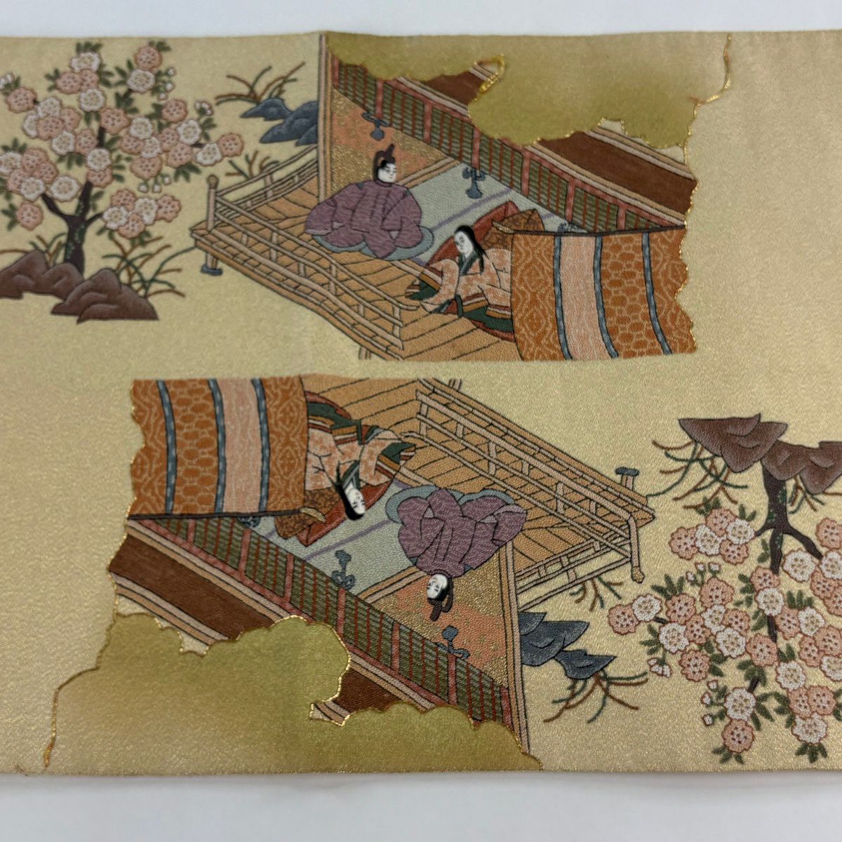 袋帶 秀品級 人物 雲紋 金絲 刺繡 金色 大鼓圖案 純蠶絲