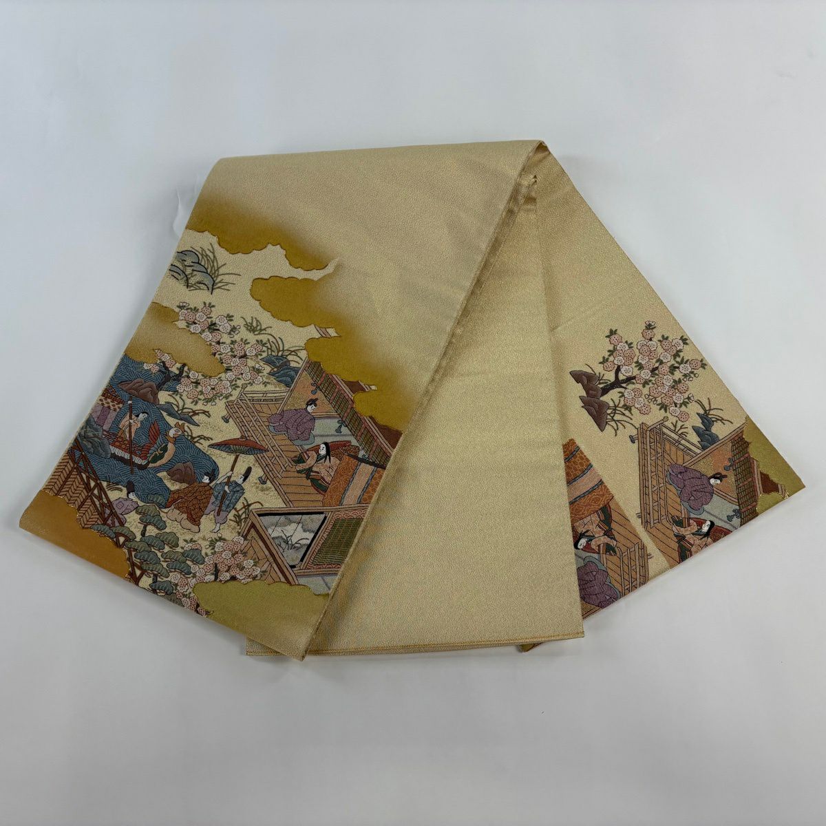 袋帶 秀品級 人物 雲紋 金絲 刺繡 金色 大鼓圖案 純蠶絲