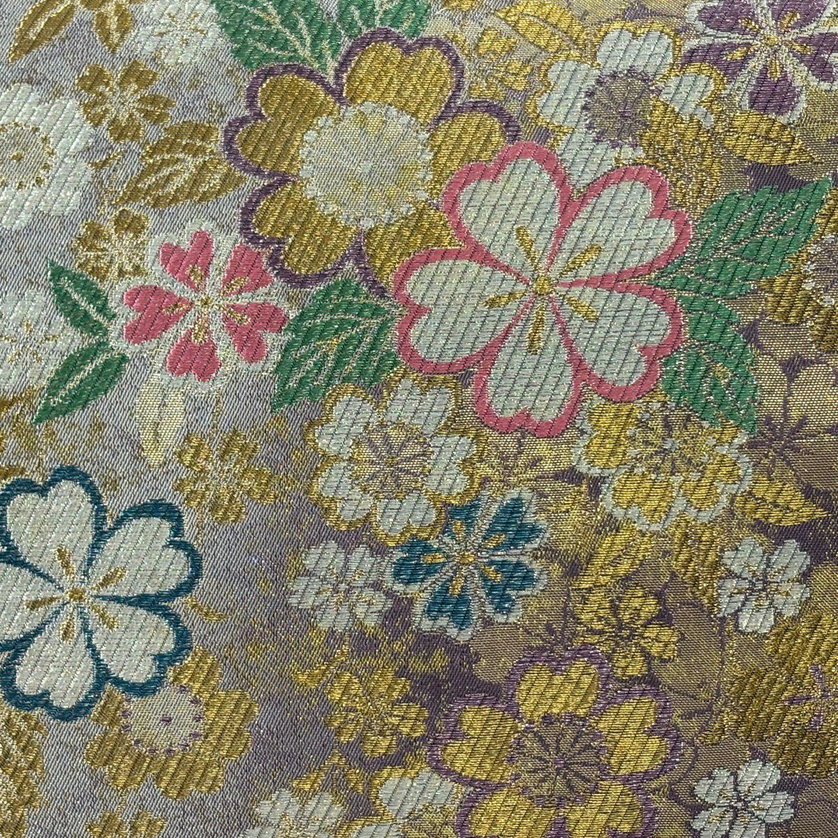 【美品】 袋帶 秀品級 櫻花 金絲 金金箔 灰紫 六通 純蠶絲