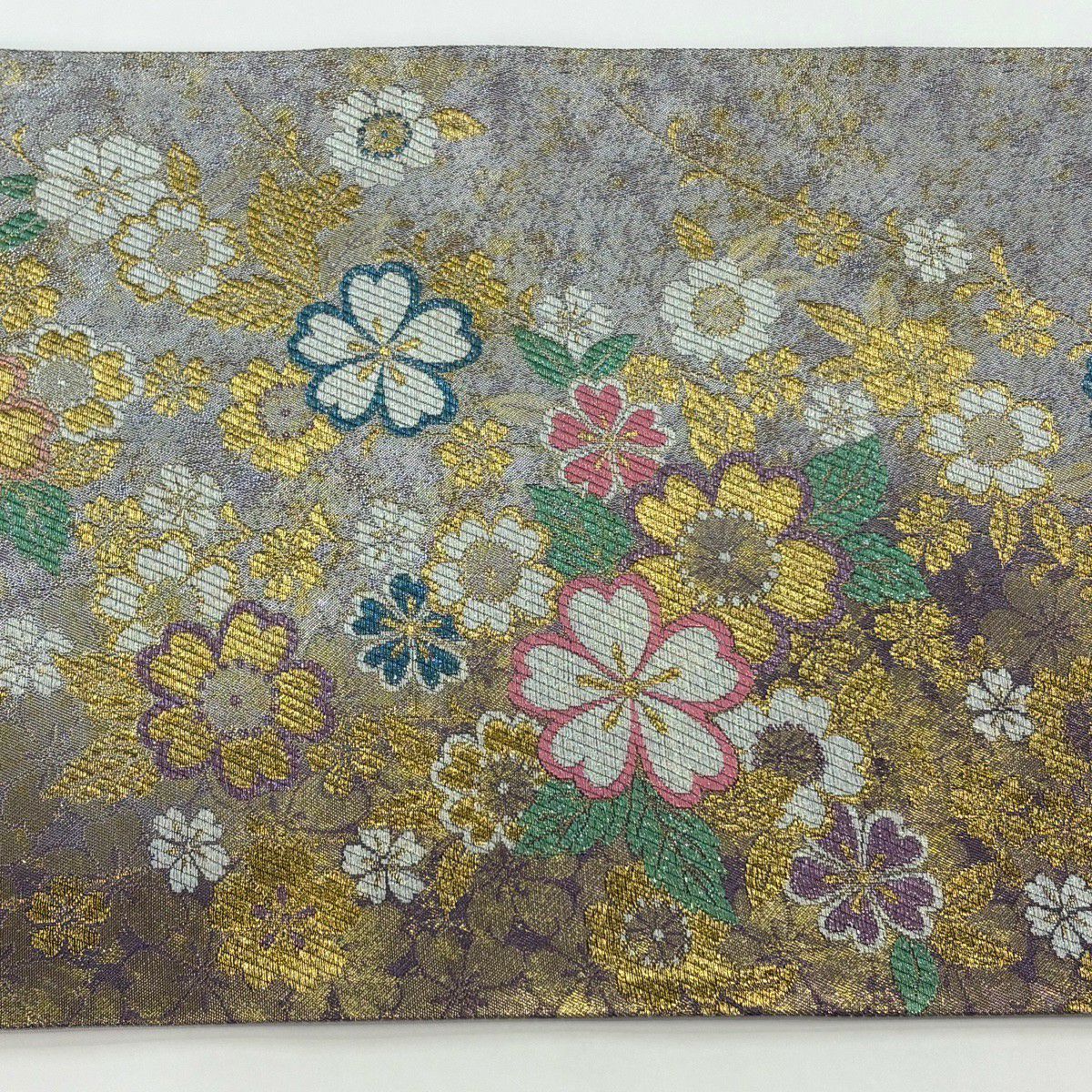 【美品】 袋帶 秀品級 櫻花 金絲 金金箔 灰紫 六通 純蠶絲