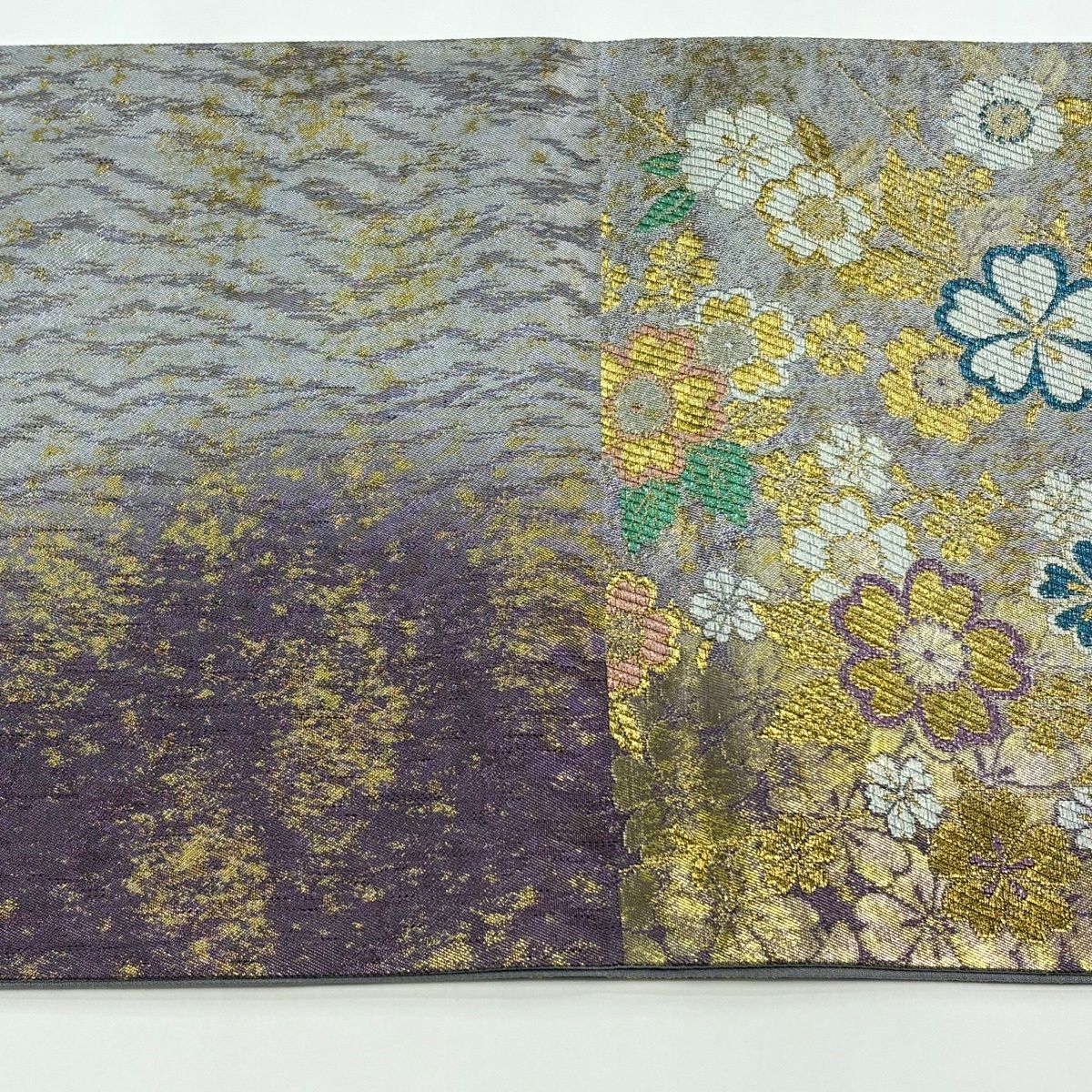 【美品】 袋帶 秀品級 櫻花 金絲 金金箔 灰紫 六通 純蠶絲