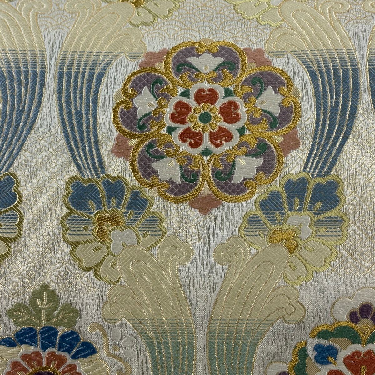 【美品】 袋帶 秀品級 證明書齊全 華紋 草花紋 金絲 唐織 金色 六通 純蠶絲