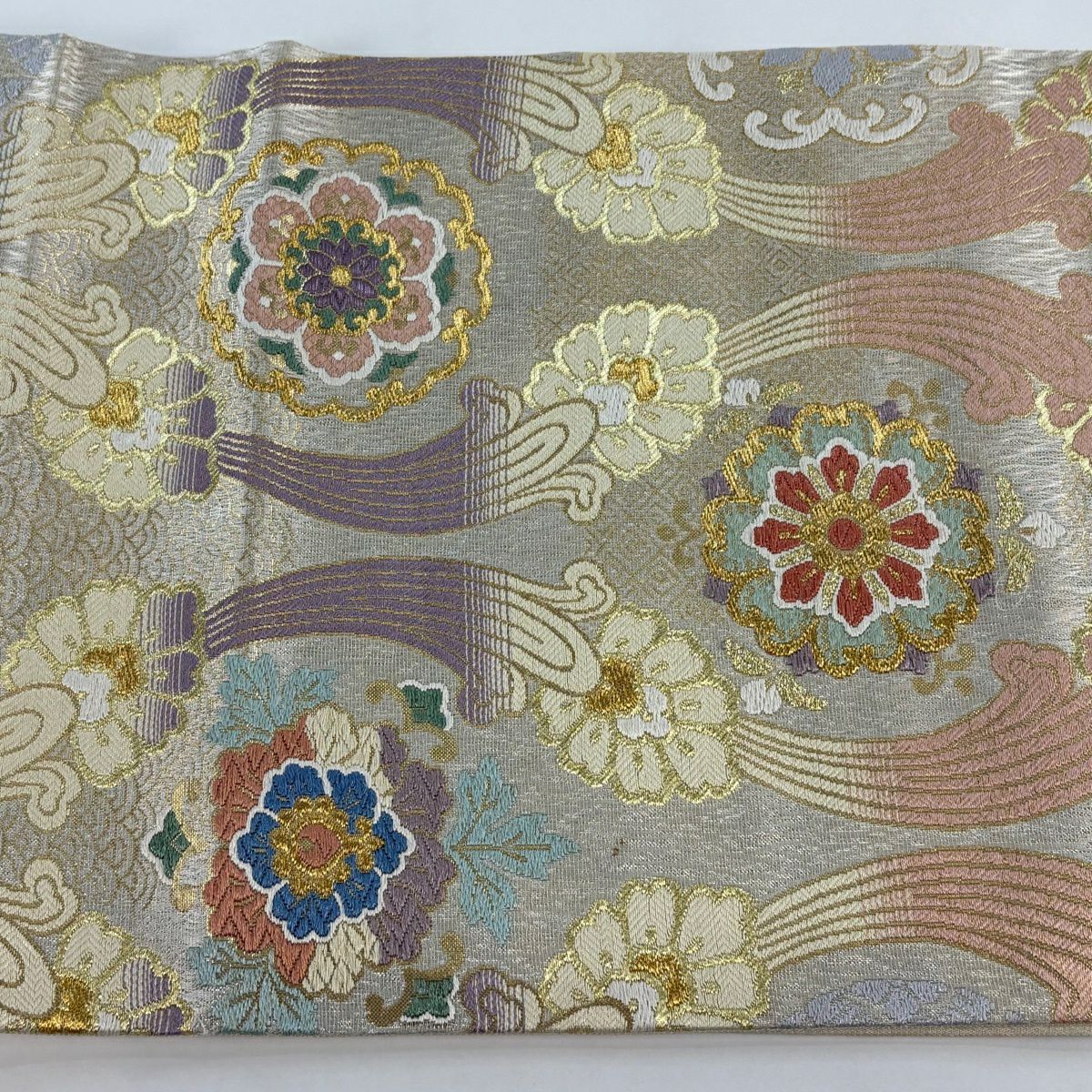 【美品】 袋帶 秀品級 證明書齊全 華紋 草花紋 金絲 唐織 金色 六通 純蠶絲