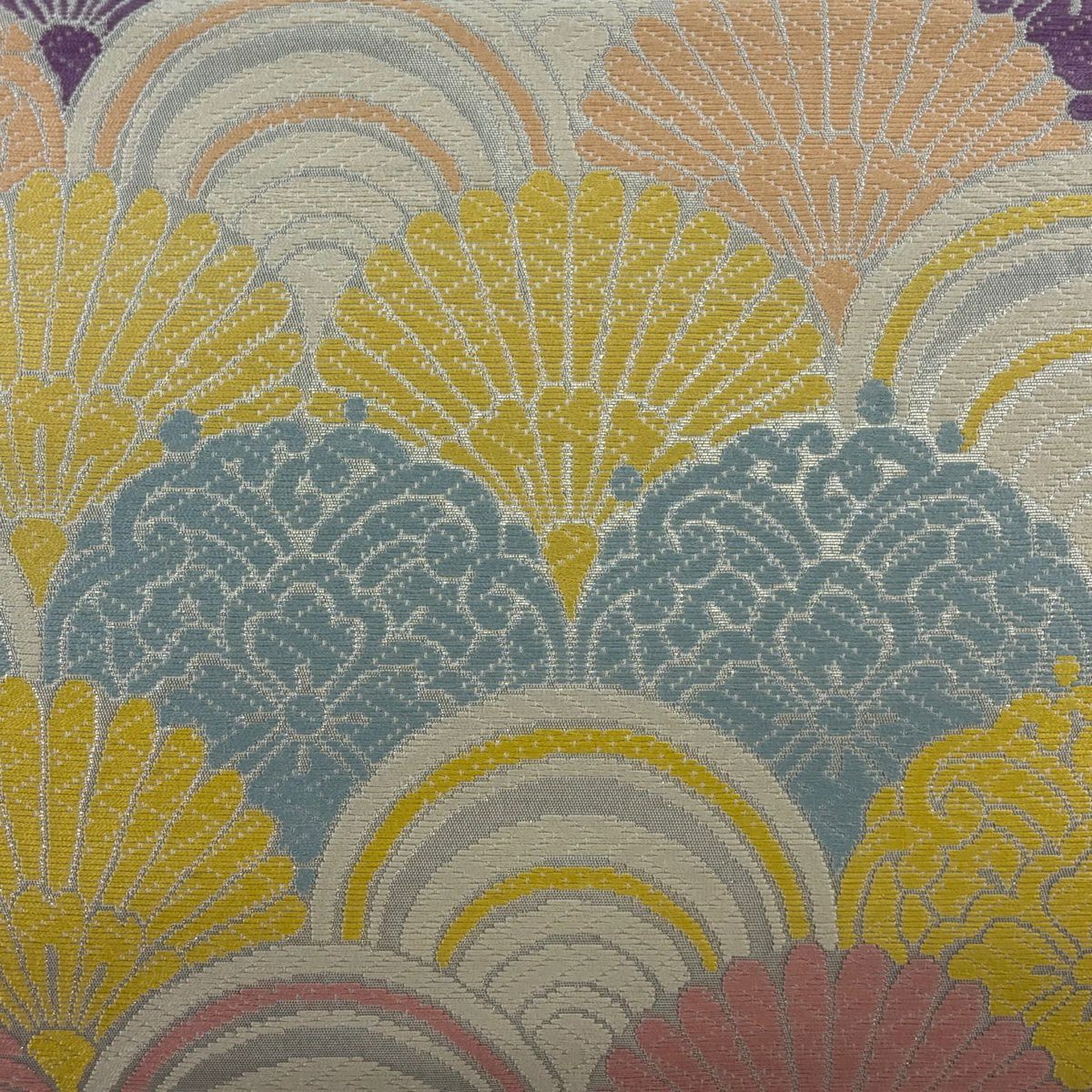 【美品】 袋帶 秀品級 青海波 菊花 金金箔 唐織 奶油 六通 純蠶絲