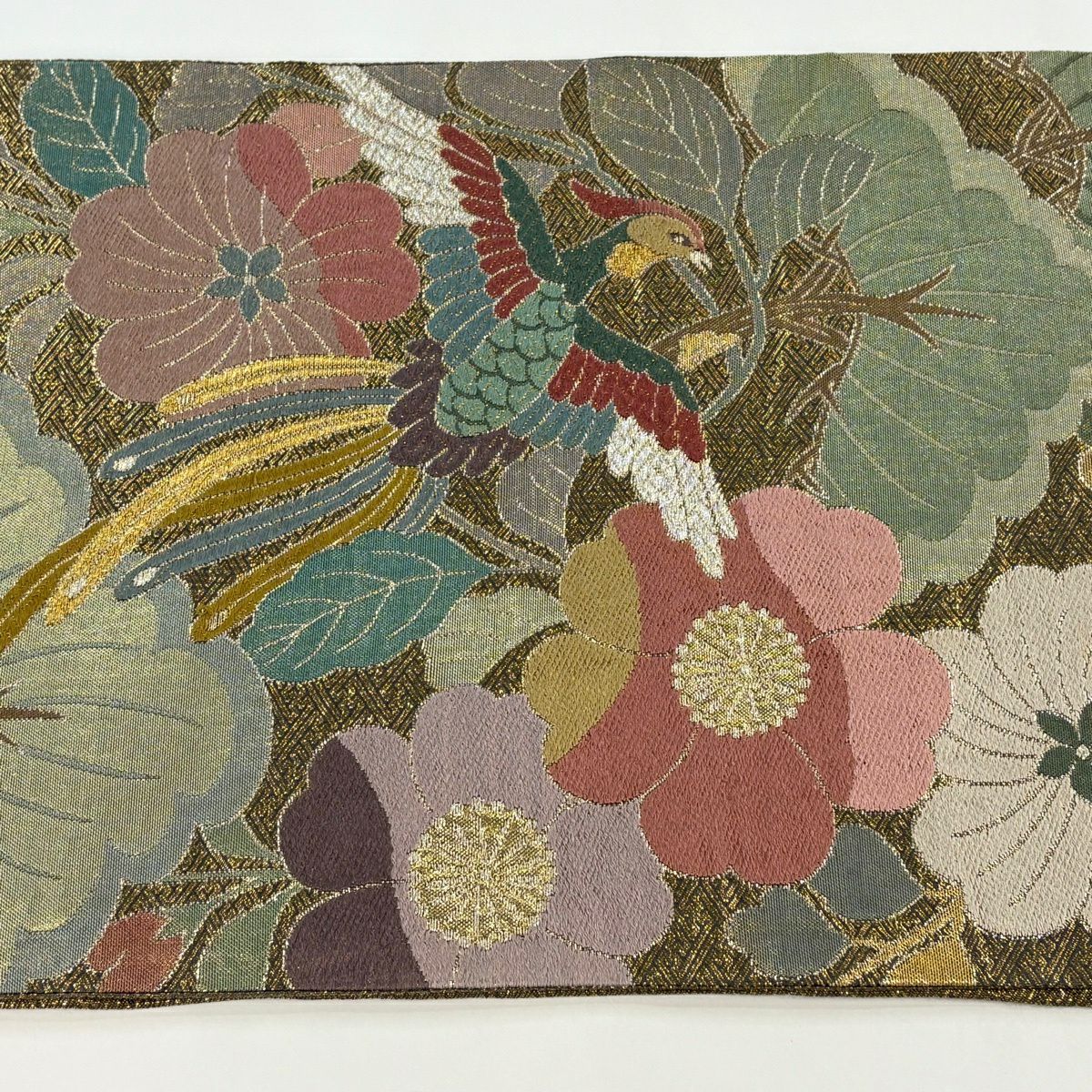 袋帶 秀品級 鳳凰 草花紋 金糸 金金箔 金 六通 純蠶絲