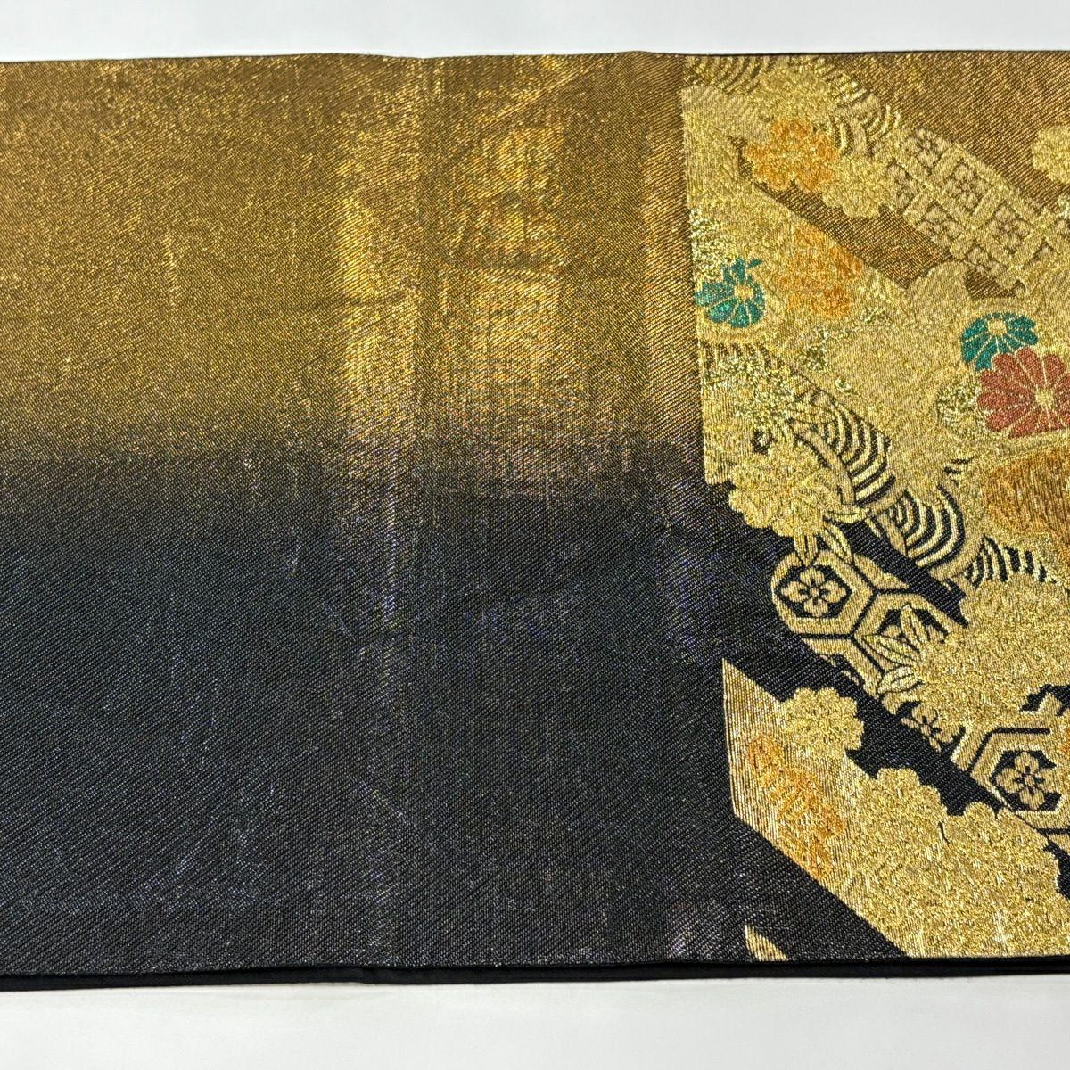 【美品】 袋帶 秀品級 櫻花 有職紋樣 金絲 金金箔 金色 六通 純蠶絲