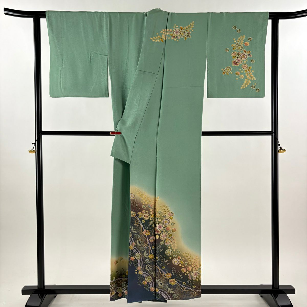 訪問服 身長157cm 袖長65cm M 雙層 徳永憲峯 落款あり 辻花染 金銀彩 漸層 淺綠 純蠶絲 逸品級