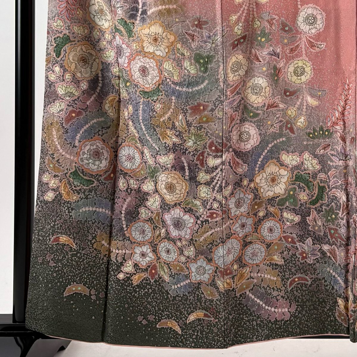 【美品】訪問服 身長160cm 袖長68cm L 雙層 吉乃一廉 有落款 辻花染 銀通し 粉紅 純蠶絲 逸品級