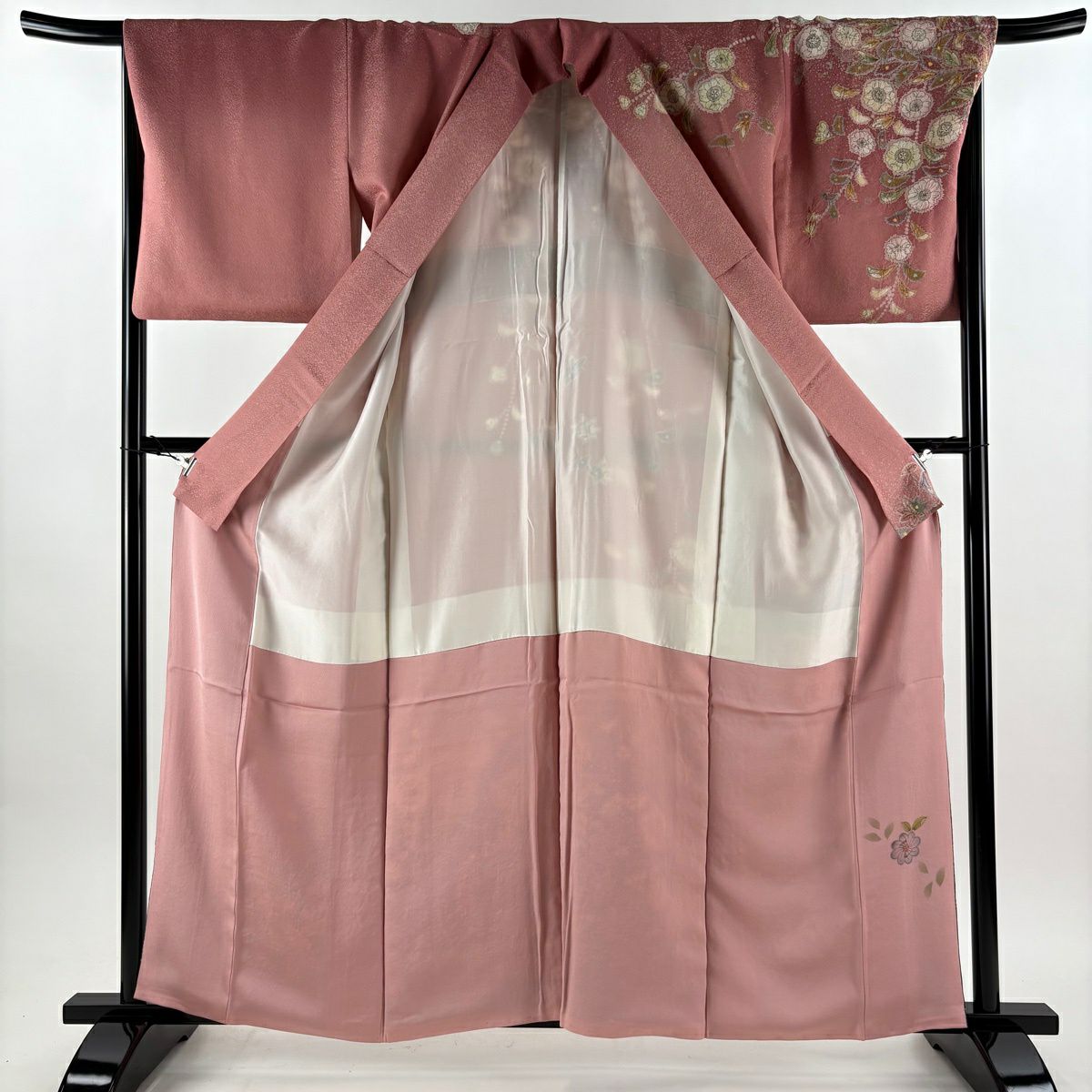 【美品】訪問服 身長160cm 袖長68cm L 雙層 吉乃一廉 有落款 辻花染 銀通し 粉紅 純蠶絲 逸品級