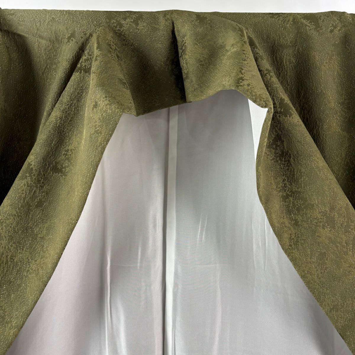 【美品】訪問服 身長161cm 袖長65.5cm M 雙層 吉乃一廉 有落款 風景 草花紋紋 銀通し 漸層 鶯色 純蠶絲 逸品級