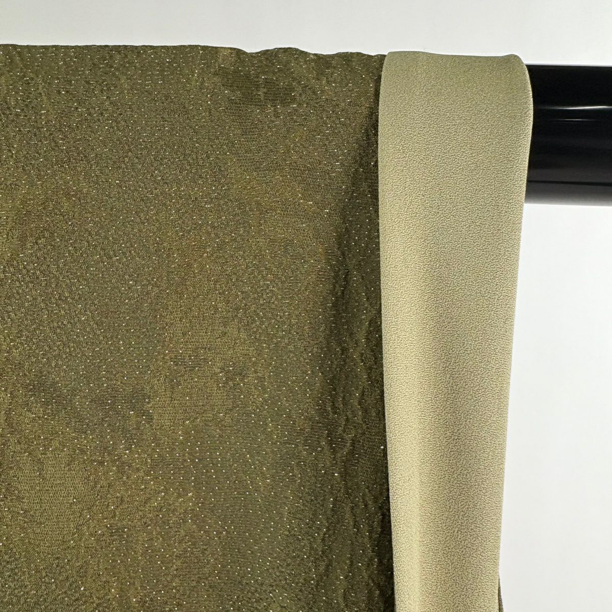 【美品】訪問服 身長161cm 袖長65.5cm M 雙層 吉乃一廉 有落款 風景 草花紋紋 銀通し 漸層 鶯色 純蠶絲 逸品級