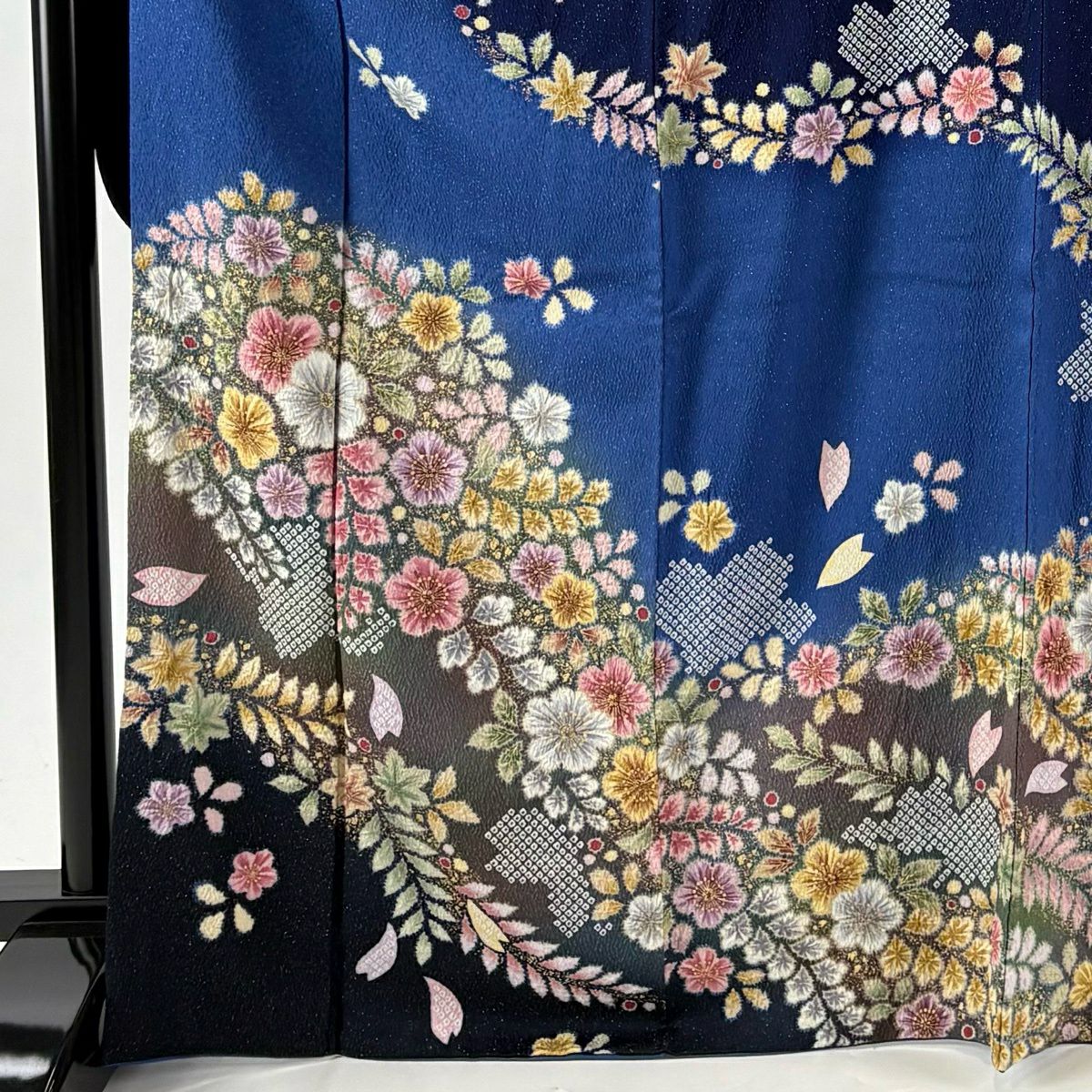 【美品】振袖禮服 身長170.5cm 袖長71cm L 雙層 徳永憲峯 落款あり 辻花染 疋田 金銀彩 青 純蠶絲 逸品級