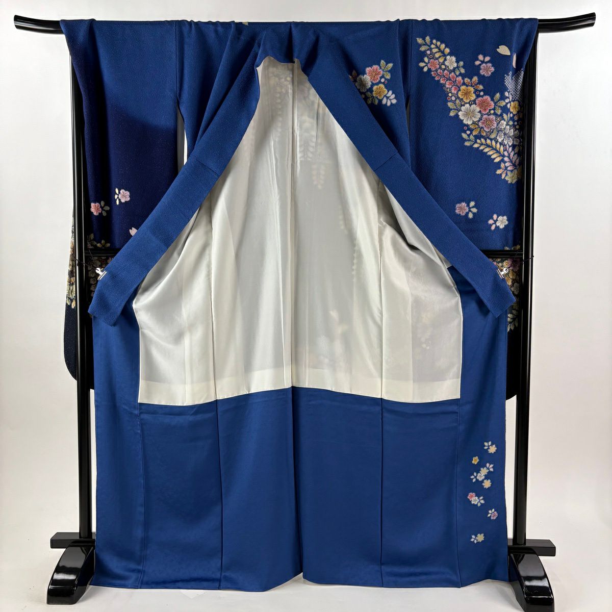 【美品】振袖禮服 身長170.5cm 袖長71cm L 雙層 徳永憲峯 落款あり 辻花染 疋田 金銀彩 青 純蠶絲 逸品級