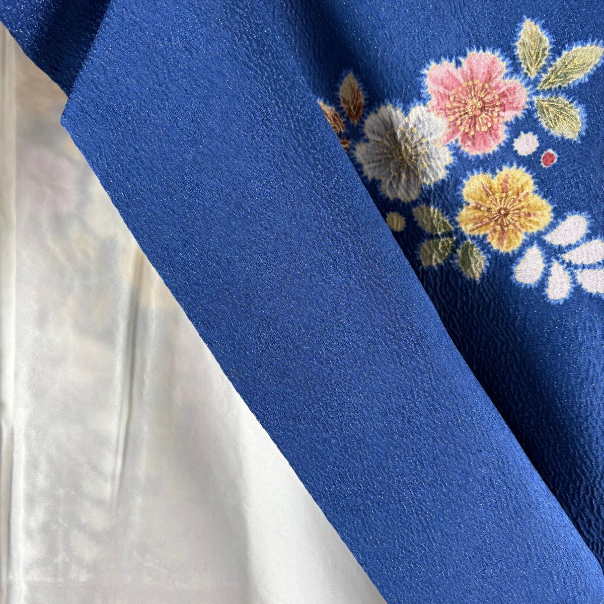 【美品】振袖禮服 身長170.5cm 袖長71cm L 雙層 徳永憲峯 落款あり 辻花染 疋田 金銀彩 青 純蠶絲 逸品級