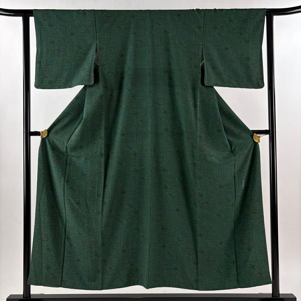 【美品】 江戶小紋 身長152.5cm 袖長62cm S 雙層 人間國寶 中村勇二郎 落款あり 天女 動物 綠 純蠶絲 逸品級