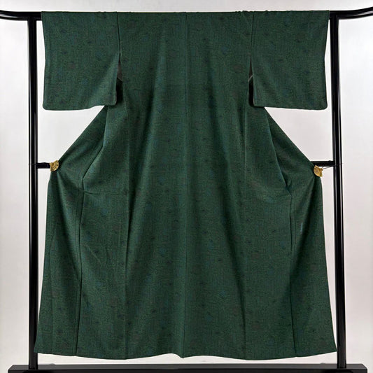 【美品】 江戶小紋 身長152.5cm 袖長62cm S 雙層 人間國寶 中村勇二郎 落款あり 天女 動物 綠 純蠶絲 逸品級