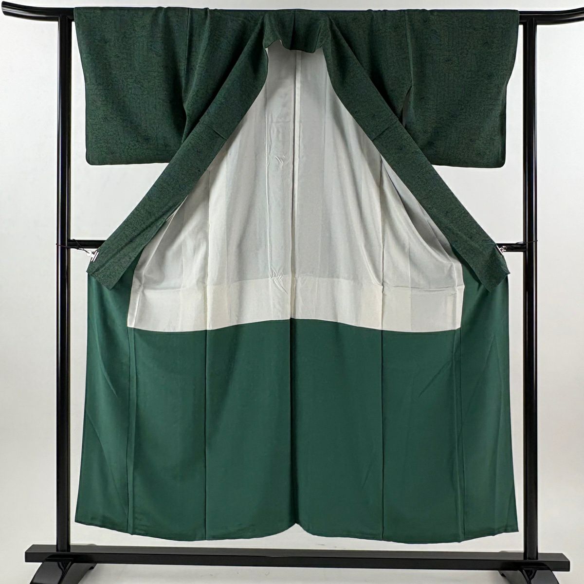【美品】 江戶小紋 身長152.5cm 袖長62cm S 雙層 人間國寶 中村勇二郎 落款あり 天女 動物 綠 純蠶絲 逸品級