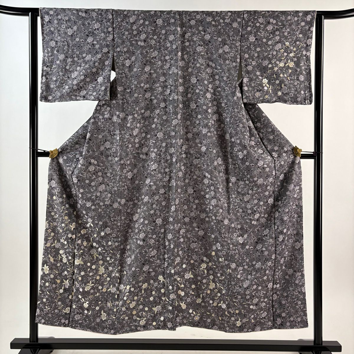 【美品】 付下 身長152cm 袖長62cm S 雙層 お召地 草花紋紋 刺繡 灰紫 純蠶絲 逸品級