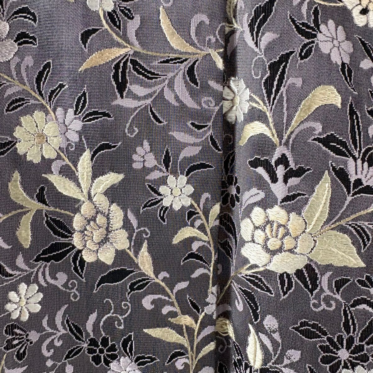 【美品】 付下 身長152cm 袖長62cm S 雙層 お召地 草花紋紋 刺繡 灰紫 純蠶絲 逸品級